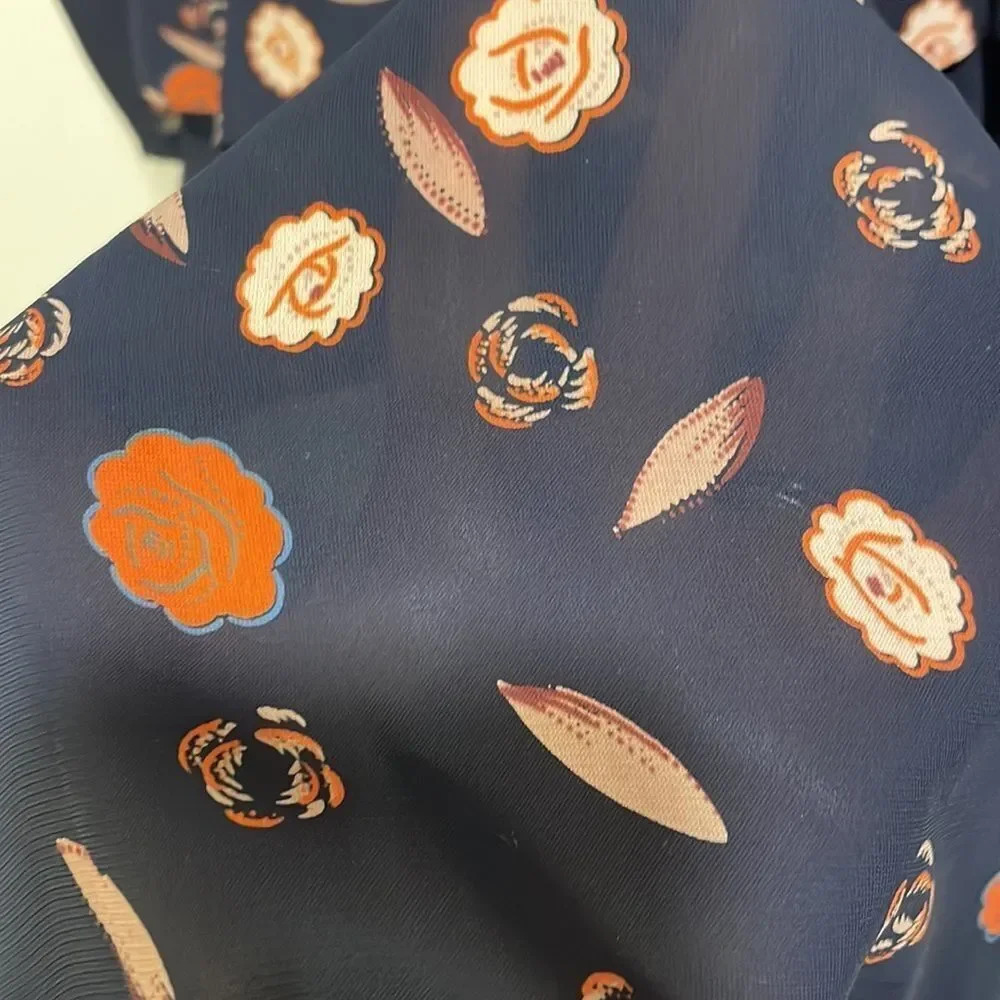 Vintage Vee Vee dark navy blue  semi sheer dress with fall leaves and fl… - Picture 12 of 12